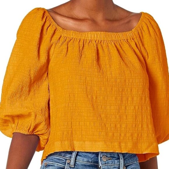BB Dakota by Steve Madden Peregrine Top Yellow Gauze Peasant Boho Blouse - Picture 2 of 3